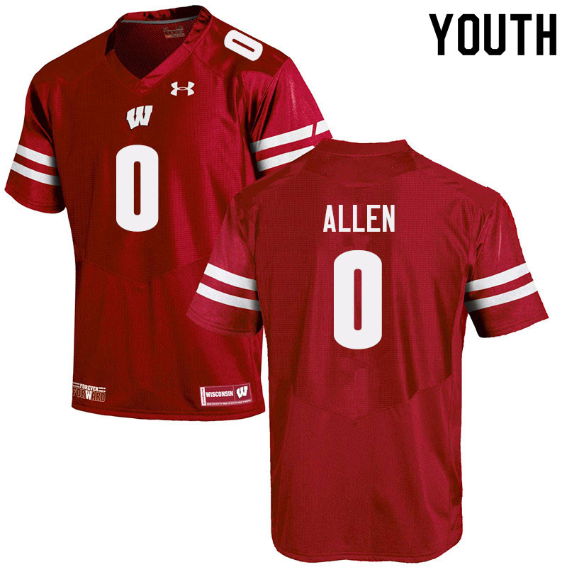 Youth #0 Braelon Allen Wisconsin Badgers College Football Jerseys Sale-Red - Click Image to Close